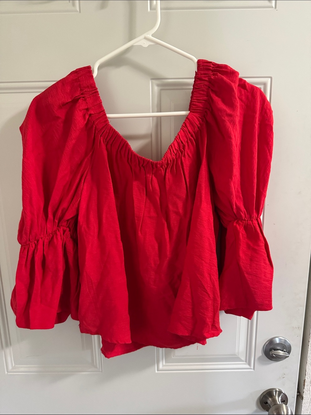 Red Off-Shoulder Peasant Top with Bell Sleeves